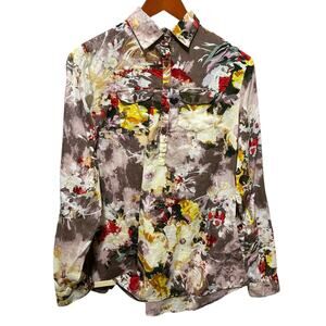 Y2K VTG JAK Women‎ Top L Cotton Abstract Boho Floral Popover Artsy Whimsigoth